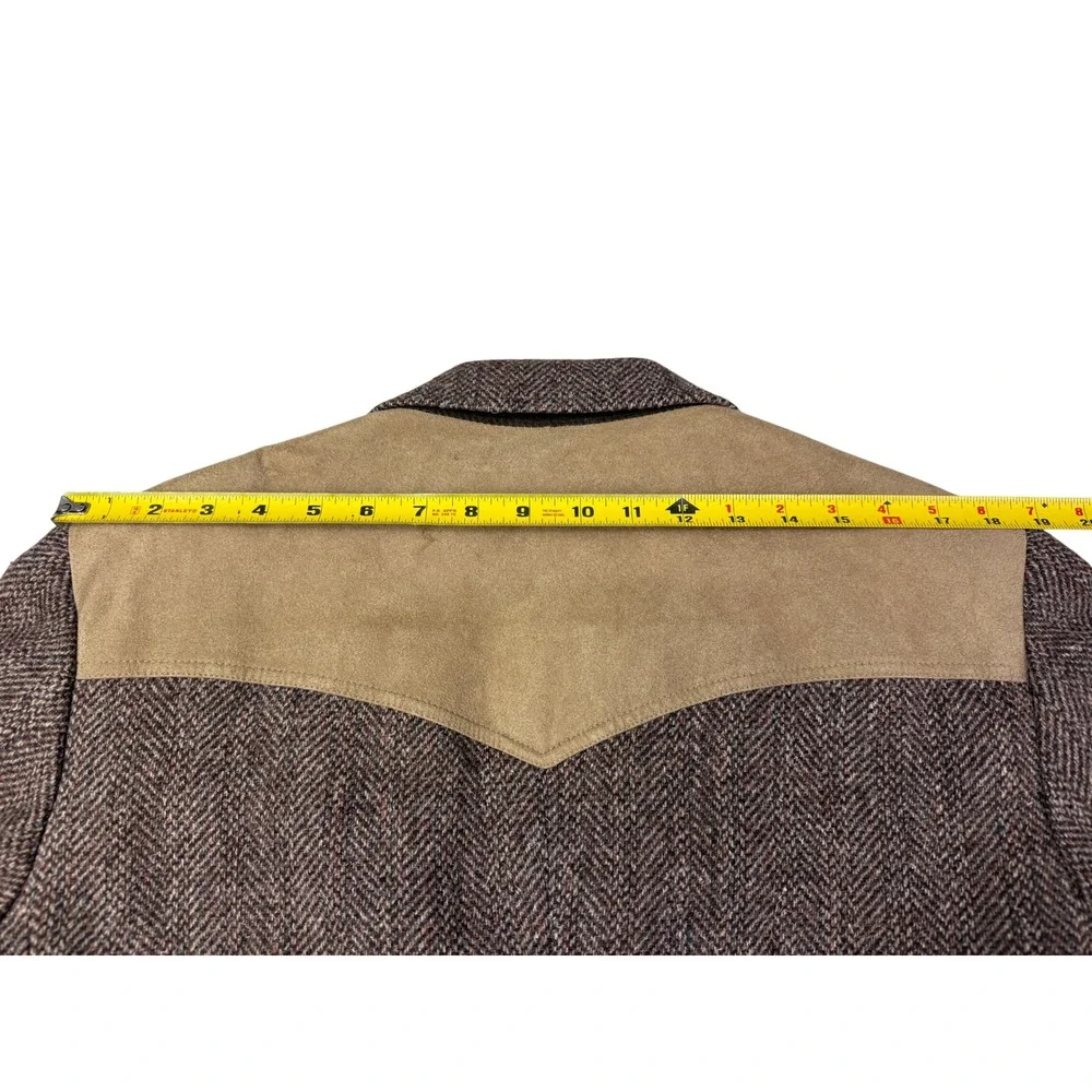 Pendleton Mens Brown Wool Herringbone Western Blazer Suede Yoke Elbow Patch 42L‎